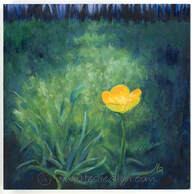 Buttercup flower oil painting by Leslie Allyn